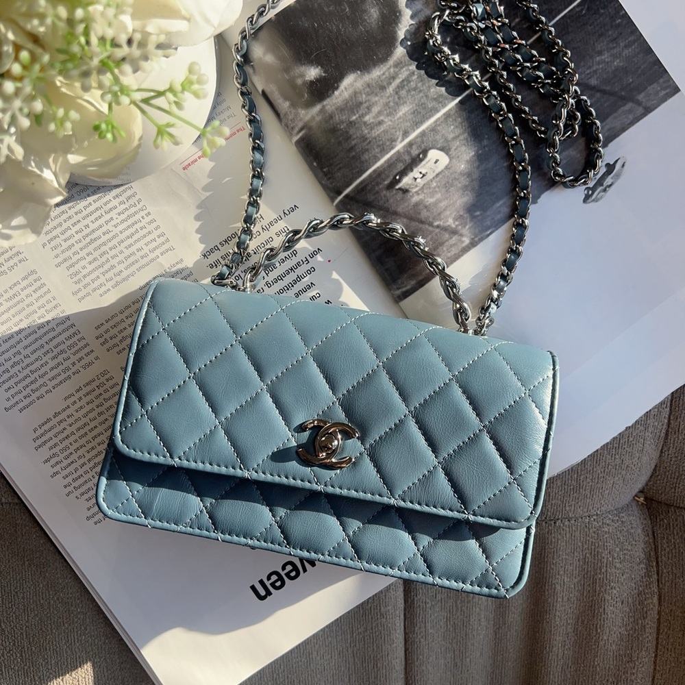 Chanel Top Handle Bag WOC Light Blue